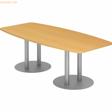 4032062157411 - HAMMERBACHER Konferenztisch KT22S buche Tonnenform Rundrohr silber 2200 x 830 - 1030 x 740 cm