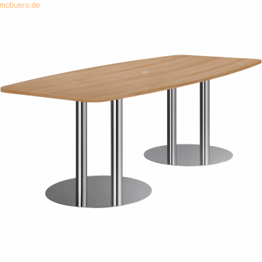 4032062150023 - HAMMERBACHER Konferenztisch KT22S nussbaum Tonnenform Rundrohr chrom 2200 x 830 - 1030 x 745 cm