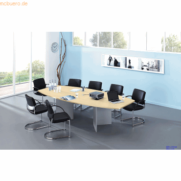 4032062034804 - Konferenztisch KT28H ahorn Tonnenform V-Gestell silber 2800 x 850 - 1300 x 745 cm