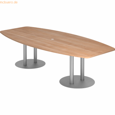 4032062157473 - HAMMERBACHER Konferenztisch KT28S nussbaum Tonnenform Rundrohr silber 2800 x 850 - 1300 x 740 cm