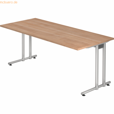 4032062028346 - HAMMERBACHER NS19 Schreibtisch nussbaum rechteckig C-Fuß-Gestell silber 1800 x 800 cm