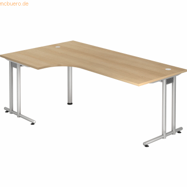 4032062164044 - HAMMERBACHER NS82 Schreibtisch eiche L-Form C-Fuß-Gestell silber 2000 x 800 1200 cm