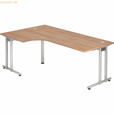 4032062014974 - HAMMERBACHER Prokura Schreibtisch nussbaum L-Form C-Fuß-Gestell silber 2000 x 800 1200 cm