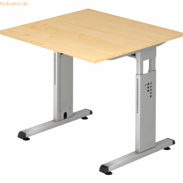 4032062004197 - Matrix Höhenverstellbar Schreibtisch Quadratisch Ahorn Aluminium Holz Kunststoff Spanplatte C-Fuß 800 x 800 x 850 mm