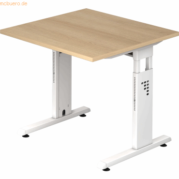 4032062164129 - HAMMERBACHER OS 08 höhenverstellbarer Schreibtisch eiche quadratisch C-Fuß-Gestell weiß 800 x 800 cm