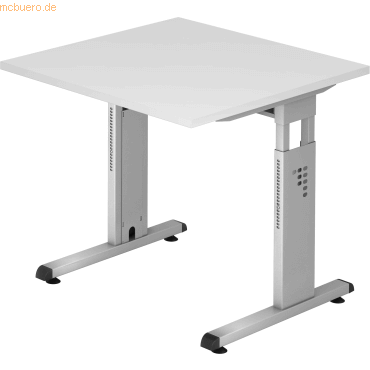 4032062032558 - HAMMERBACHER OS 08 höhenverstellbarer Schreibtisch weiß quadratisch C-Fuß-Gestell silber 800 x 800 cm