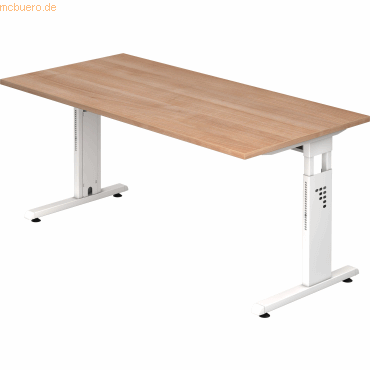 4032062142172 - HAMMERBACHER OS 16 höhenverstellbarer Schreibtisch nussbaum rechteckig C-Fuß-Gestell weiß 1600 x 800 cm