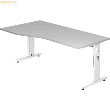 4032062142219 - HAMMERBACHER OS 18 höhenverstellbarer Schreibtisch lichtgrau Trapezform C-Fuß-Gestell weiß 1800 x 800 1000 cm