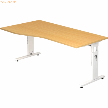 4032062142226 - HAMMERBACHER OS 18 höhenverstellbarer Schreibtisch buche Trapezform C-Fuß-Gestell weiß 1800 x 800 1000 cm