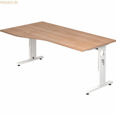 4032062142233 - HAMMERBACHER OS 18 höhenverstellbarer Schreibtisch nussbaum Trapezform C-Fuß-Gestell weiß 1800 x 800 1000 cm