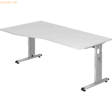 4032062135143 - HAMMERBACHER OS 18 höhenverstellbarer Schreibtisch weiß Trapezform C-Fuß-Gestell silber 1800 x 800 1000 cm