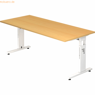 4032062142288 - HAMMERBACHER OS 19 höhenverstellbarer Schreibtisch buche rechteckig C-Fuß-Gestell weiß 1800 x 800 cm