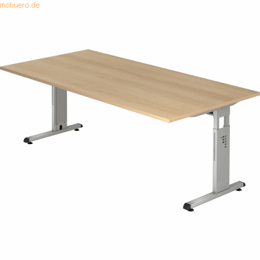 4032062164310 - HAMMERBACHER OS 2E höhenverstellbarer Schreibtisch eiche rechteckig C-Fuß-Gestell silber 2000 x 1000 cm 4032062164310 - HAMMERBACHER OS 2E höhenverstellbarer Schreibtisch eiche rechteckig C-Fuß-Gestell silber 2000 x 1000 cm