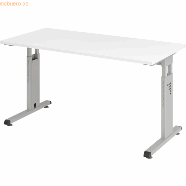 4032062188637 - Höhenverstellbarer gerader Schreibtisch mit C-Fuß Express Q Weiß Silber 1400 x 672 x 685 - 810 mm