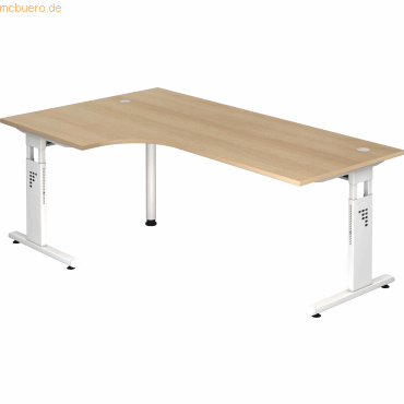 4032062164365 - Schreibtisch VOS82 E W manuell höhenverstellbar 65-85cm (H) 200x120cm (BxT) L-Form eiche   weiß 4032062164365 Hammerbacher