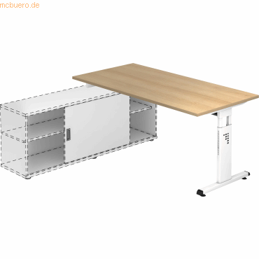 4032062164389 - Anbauschreibtisch T-Fuß 160x80cm Eiche Weiß