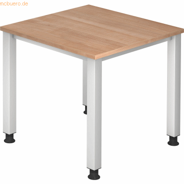 4032062021569 - HAMMERBACHER QS08 höhenverstellbarer Schreibtisch nussbaum quadratisch 4-Fuß-Gestell silber 800 x 800 cm