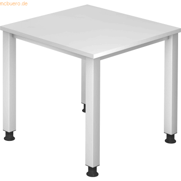 4032062119587 - HAMMERBACHER QS08 höhenverstellbarer Schreibtisch weiß quadratisch 4-Fuß-Gestell silber 800 x 800 cm