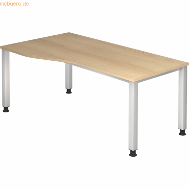 4032062165140 - HAMMERBACHER QS18 höhenverstellbarer Schreibtisch eiche Trapezform 4-Fuß-Gestell silber 1800 x 800 1000 cm