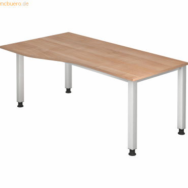 4032062021651 - HAMMERBACHER QS18 höhenverstellbarer Schreibtisch nussbaum Trapezform 4-Fuß-Gestell silber 1800 x 800 1000 cm