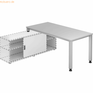 4032062148464 - Anbauschreibtisch 4-Fuß eckig 160x80cm Grau Silber