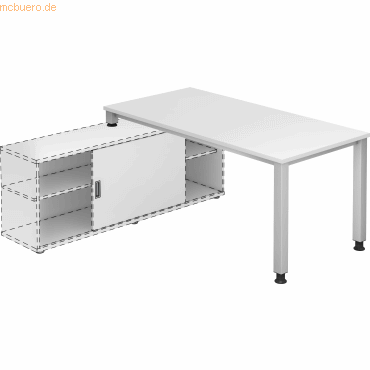 4032062148495 - Anbauschreibtisch 4-Fuß eckig 160x80cm Weiß Silber