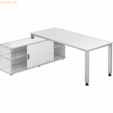 4032062148549 - Anbauschreibtisch 4-Fuß eckig 180x80cm Weiß Silber