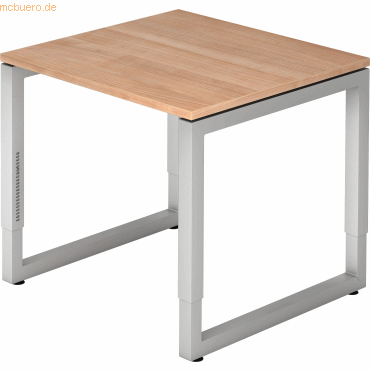 4032062156728 - HAMMERBACHER RS08 höhenverstellbarer Schreibtisch nussbaum quadratisch O-Fuß-Gestell silber 800 x 800 cm