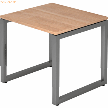 4032062167441 - HAMMERBACHER RS08 höhenverstellbarer Schreibtisch nussbaum rechteckig Kufen-Gestell grau 800 x 800 cm