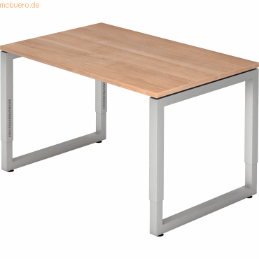 4032062154335 - eurokraft pro Schreibtisch mit Gestell aus Vierkant-Stahlrohr Höhe 650 - 850 mm BxT 1200 x 800 mm Nussbaum   alusilber
