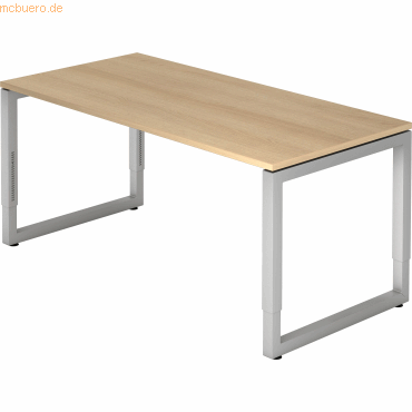 4032062163054 - HAMMERBACHER RS16 höhenverstellbarer Schreibtisch eiche rechteckig O-Fuß-Gestell silber 1600 x 800 cm