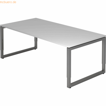 4032062167694 - HAMMERBACHER RS2E höhenverstellbarer Schreibtisch lichtgrau rechteckig Kufen-Gestell grau 2000 x 1000 cm