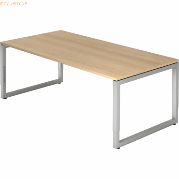 4032062163085 - HAMMERBACHER RS2E höhenverstellbarer Schreibtisch eiche rechteckig O-Fuß-Gestell silber 2000 x 1000 cm