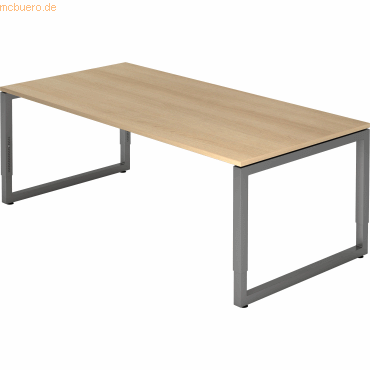 4032062167717 - eurokraft pro Schreibtisch mit Gestell aus Vierkant-Stahlrohr Höhe 650 - 850 mm BxT 2000 x 1000 mm Eiche graphit 4032062167717 - eurokraft pro Schreibtisch mit Gestell aus Vierkant-Stahlrohr Höhe 650 - 850 mm BxT 2000 x 1000 mm Eiche graphit