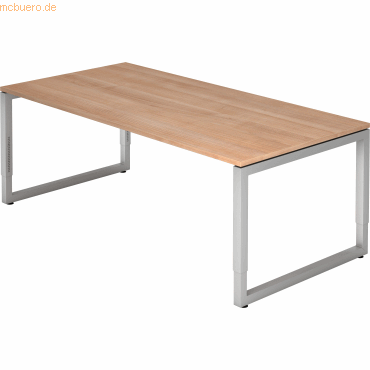 4032062154489 - HAMMERBACHER RS2E höhenverstellbarer Schreibtisch nussbaum rechteckig Kufen-Gestell silber 2000 x 1000 cm