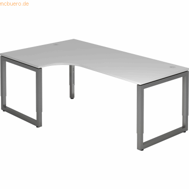 4032062167762 - HAMMERBACHER RS82 höhenverstellbarer Schreibtisch lichtgrau L-Form Kufen-Gestell grau 2000 x 800 cm