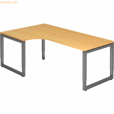 4032062167779 - HAMMERBACHER RS82 höhenverstellbarer Schreibtisch buche L-Form Kufen-Gestell grau 2000 x 1200 cm