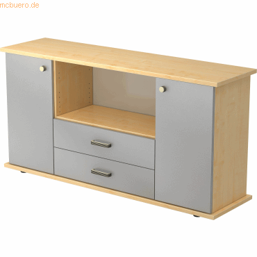 4032062132777 - PRO KAPA SB Sideboard mit Türen + Schüben - Ahorn Silber Sideboard Streifengriff Kunststoff