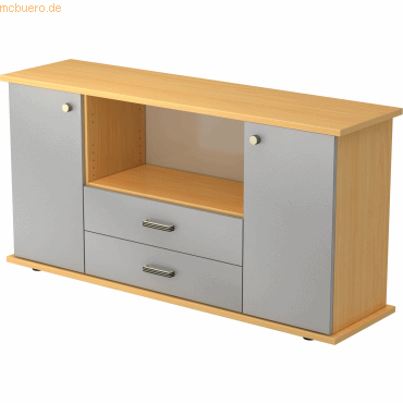 4032062133132 - PRO KAPA SB Sideboard mit Türen + Schüben - Buche Silber Sideboard Streifengriff Kunststoff