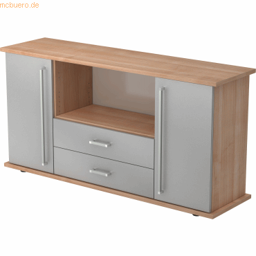 4032062133217 - PRO KAPA SB Sideboard mit Türen + Schüben - Nussbaum Silber Sideboard Chromgriff Metall