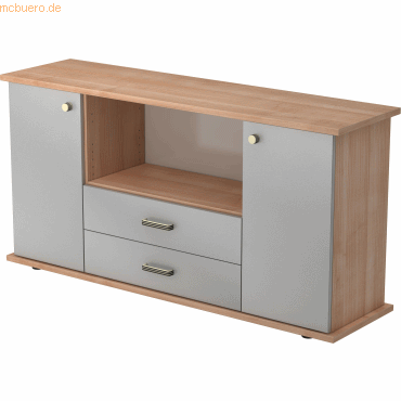 4032062133255 - PRO KAPA SB Sideboard mit Türen + Schüben - Nussbaum Silber Sideboard Streifengriff Kunststoff