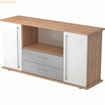 4032062147092 - PRO KAPA SB Sideboard mit Türen + Schüben - Nussbaum Weiß Sideboard Relinggriff Kunststoff