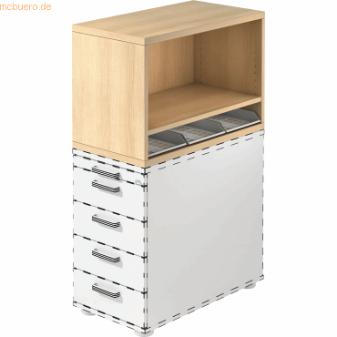 4032062173732 - Aufsatzregal Breno für Standcontainer Breno inkl 3 Kunststoffeinsätze B 428 x T 800 x H 530 mm Spanplatte Eiche