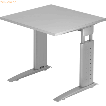 4032062148020 - Haziender höhenverstellbarer Schreibtisch lichtgrau quadratisch C-Fuß-Gestell silber 800 x 800 cm 4032062148020 - Haziender höhenverstellbarer Schreibtisch lichtgrau quadratisch C-Fuß-Gestell silber 800 x 800 cm