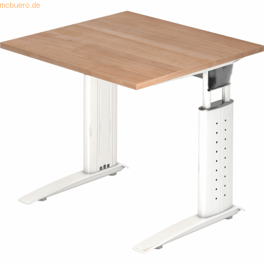 4032062139943 - Schreibtisch TARVIS C-Fuß Quadrat B 800 mm Gestell weiß höhenverstellbar Nussbaum 4032062139943 - Schreibtisch TARVIS C-Fuß Quadrat B 800 mm Gestell weiß höhenverstellbar Nussbaum