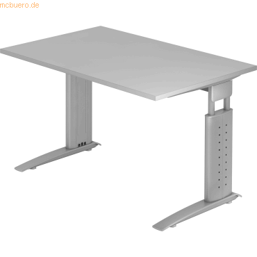 4032062140017 - HAMMERBACHER US12 höhenverstellbarer Schreibtisch lichtgrau rechteckig C-Fuß-Gestell silber 1200 x 800 cm