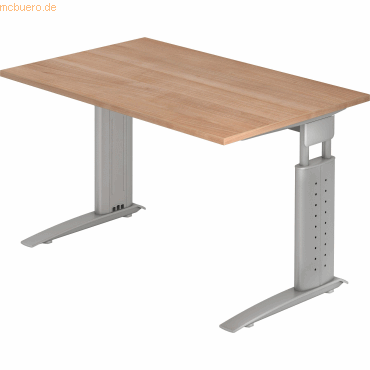 4032062140789 - HAMMERBACHER US12 höhenverstellbarer Schreibtisch nussbaum rechteckig C-Fuß-Gestell silber 1200 x 800 cm