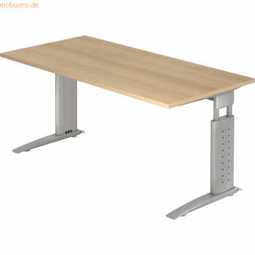 4032062164648 - HAMMERBACHER US16 höhenverstellbarer Schreibtisch eiche rechteckig C-Fuß-Gestell silber 1600 x 800 cm