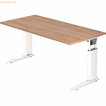 4032062140918 - Schreibtisch TARVIS C-Fuß Quadrat B 1600 mm Gestell weiß höhenverstellbar Nussbaum-Dekor 4032062140918 - Schreibtisch TARVIS C-Fuß Quadrat B 1600 mm Gestell weiß höhenverstellbar Nussbaum-Dekor