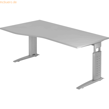 4032062141229 - HAMMERBACHER US18 höhenverstellbarer Schreibtisch lichtgrau Trapezform C-Fuß-Gestell silber 1800 x 1000 cm